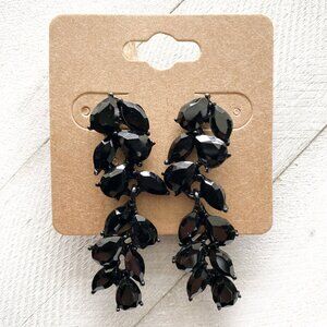 Black Crystal Leaf Drop Earrings